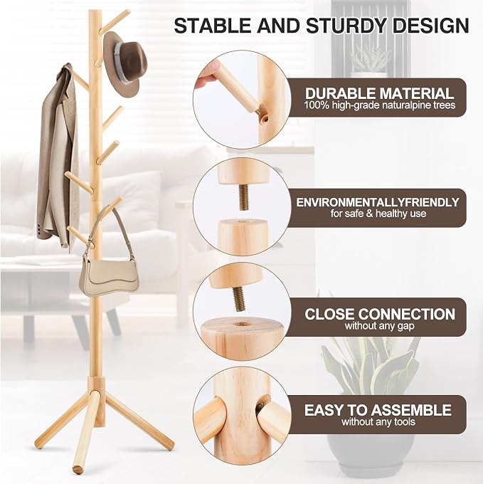 WANGMUXIA 2 PCS Coat Rack, Freestanding Coat Rack - Image 5