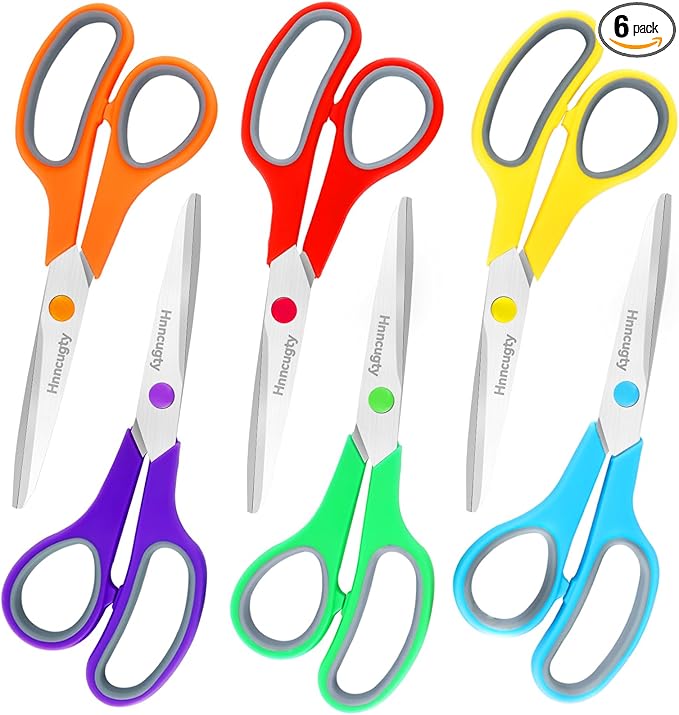 Scissors, Hnncugty 8" Scissors All Purpose Bulk Set of 6-Pack, Sharp Shears by Hnncugty