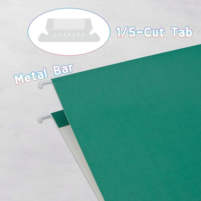 25 Packs Hanging File Folders Green, Letter Size 8.5x11, Hanging File Folders - Image 3