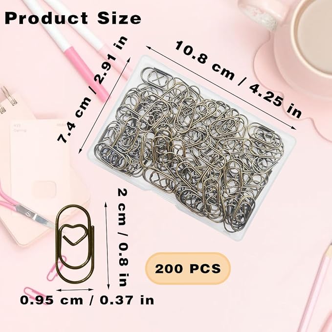 200 Pack Love Heart Shaped Paper Clips, Mini Paperclips Papers, 0.8inch Small - Image 3