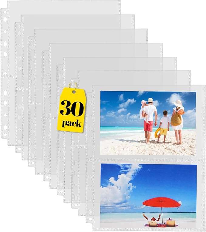 Sooez 30 Pack Heavy Duty Photos or Postcards Page Protectors, Plastic Clear by Sooez