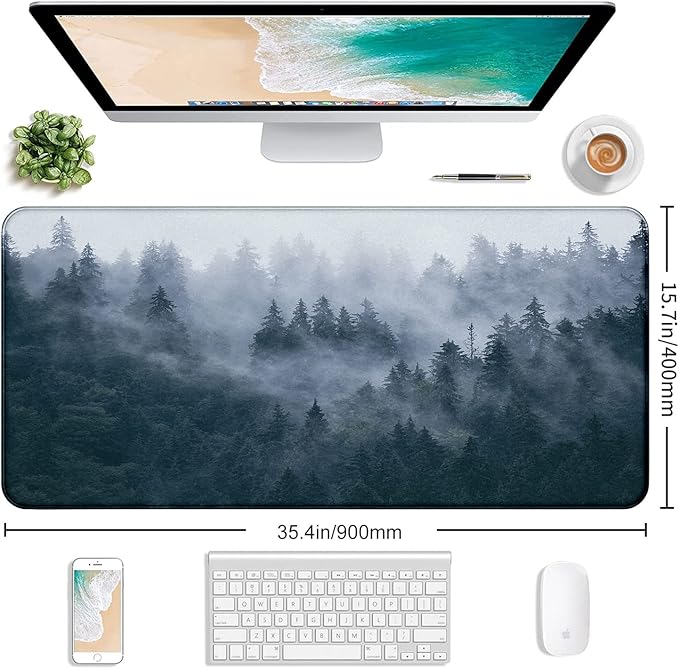 Gray Forest Mouse Pad with Seam Edge Design, Non Slip Rubber Keyboard Pad | - Image 2
