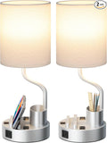 Grey Bedside Table Lamps for Bedroom Set of 2 by Fenmzeelighting
