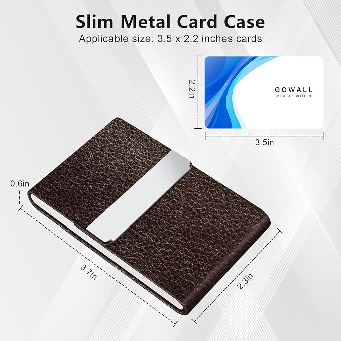 Business Card Holder with Magnetic Closure, Slim Metal PU Business Card Case - Image 6