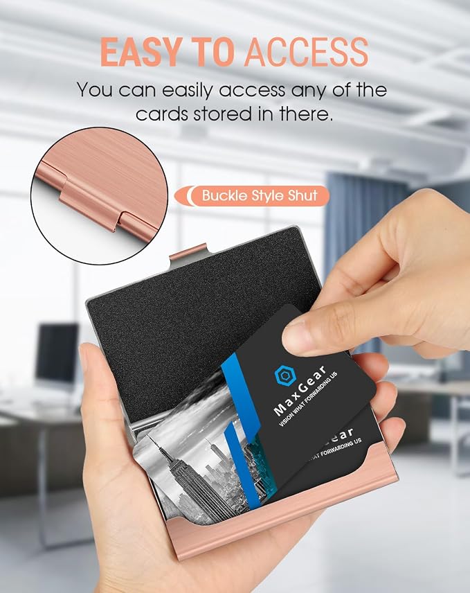MaxGear Stainless Steel Business Card Holder, Slim Card Case, Rose Gold | Soft - Image 2