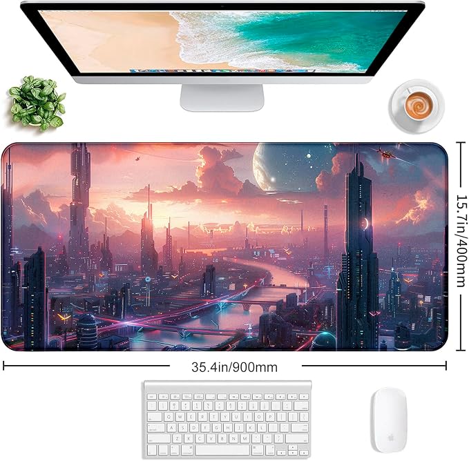 Digital Night Scene Office Art Desk Mat, Female Learning Computer Mouse Mat | - Image 2