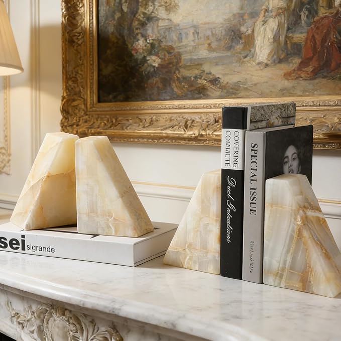 Marble Bookend for Heavy Books, Decorative Bookends for Shelves, Durable and - Image 6