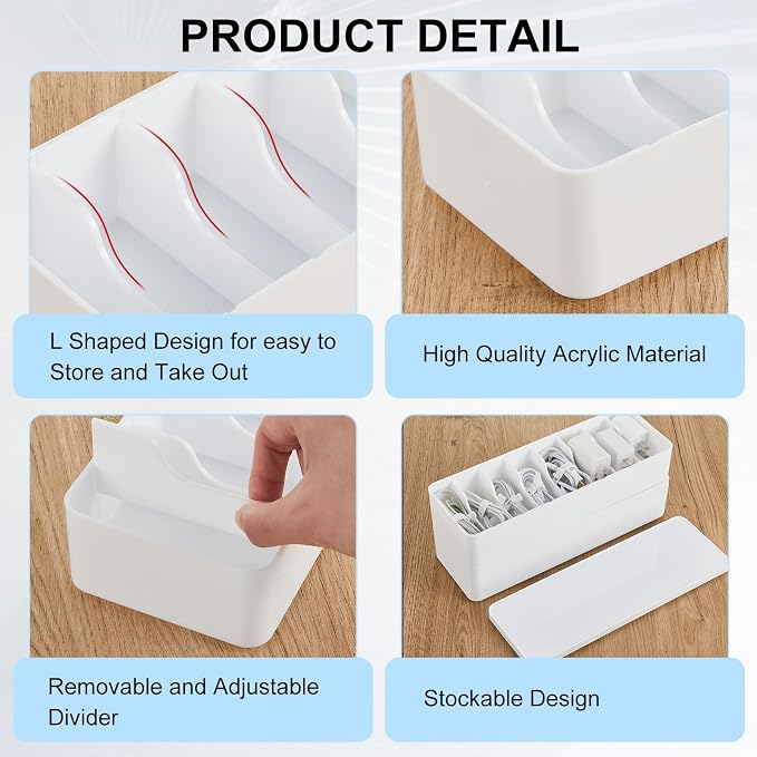 Tatuo 4 Pcs Cord Organizer for Drawer Desktop, Cable Organizer Box - Image 3