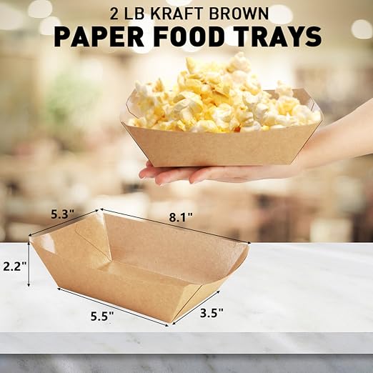 DEAYOU 250 Pack Paper Food Boats, 2 LB Kraft Food Trays Disposable, Grease - Image 2