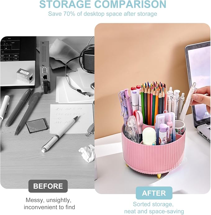 Cayxenful Pencil Holder For Desk, 5 Slots 360°Degree Rotating Desk Organizers - Image 2