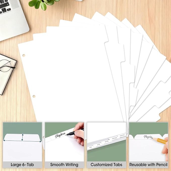 204 Pcs Binder Dividers with Tabs, 1/6 Cut Tabs, Dividers - Image 4