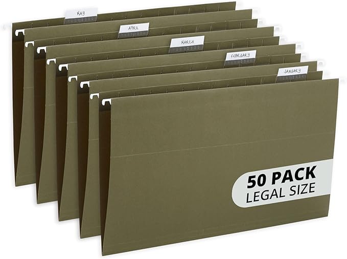 Blue Summit Supplies 50 Legal Size Hanging File Folders, 1/5 Cut Adjustable Tabs by BlueSummitSupplies