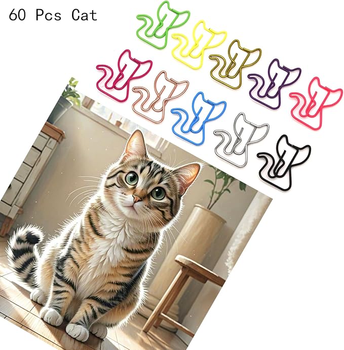 60 Pcs Cat Paper Clips Mixed Color, Cat School Supplies Stationary, Cat Themed - Image 2