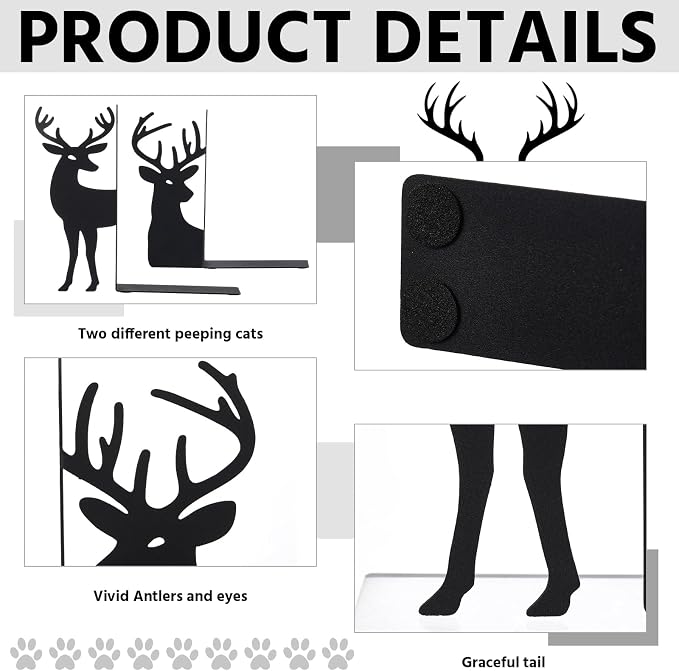 Geelin Reindeer Metal Bookends Set of 2 Black Reindeer Head Christmas Book Ends - Image 3