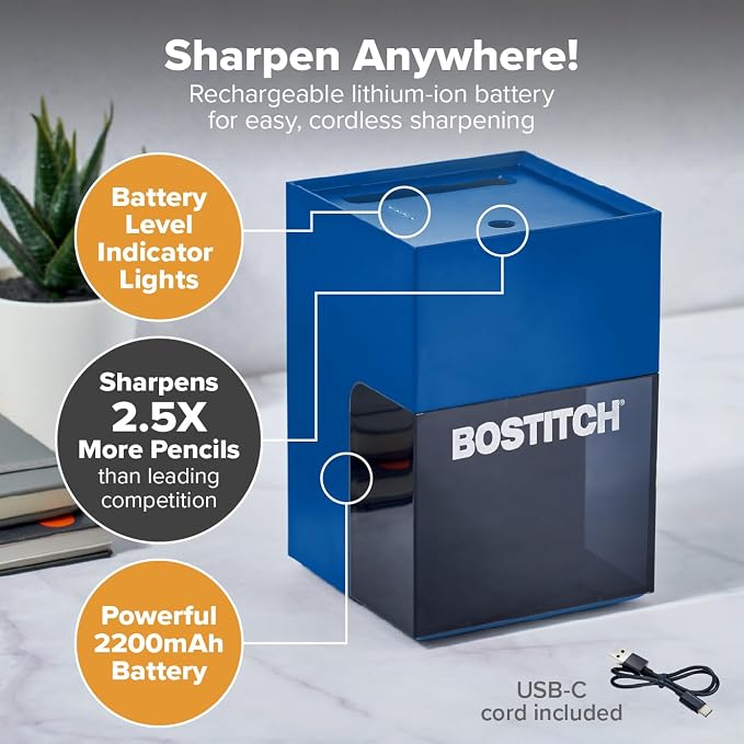 Bostitch Konnect Rechargeable Pencil Sharpener, Auto-Stop Helical Cutter - Image 2