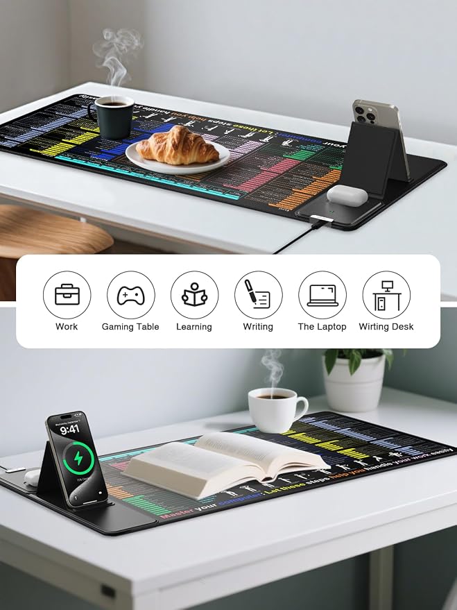 Mouse Pad with Foldable Phone Holder, Wireless Charging Desk Mat 31.5x15.75 - Image 8