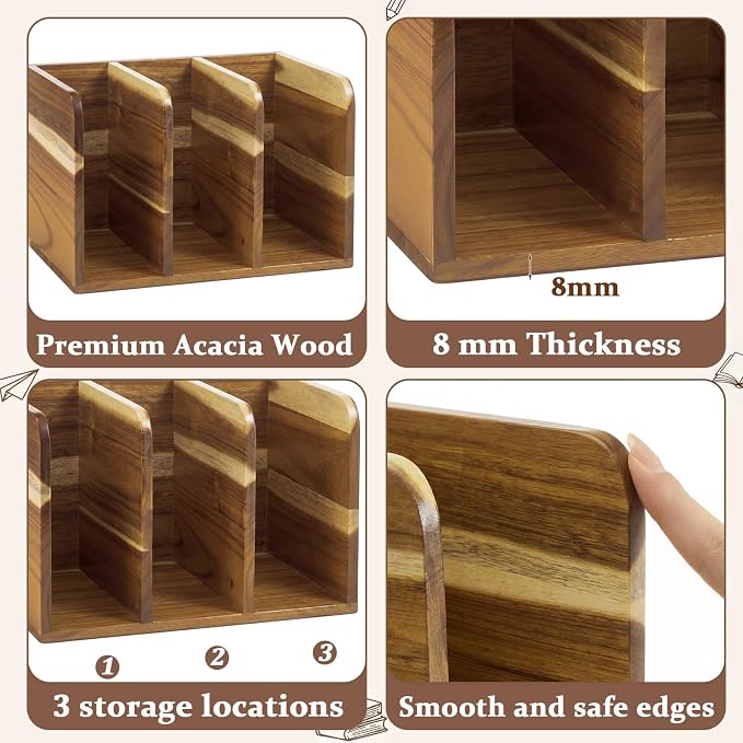 Novabright Acacia Wood File Magazine Holder Desk Organizer, 3 Vertical - Image 3