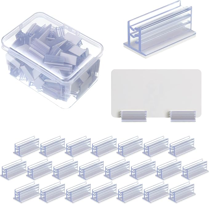 100 Pcs Self Adhesive Sneeze Guard Holder Acrylic Panels Name Tag Holders by Geyee