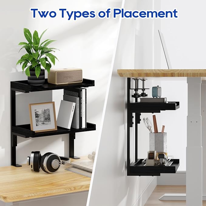 Clamp On Desk Shelf 2-Tier, 12.5 inche Wood Shelving Unit - Image 4