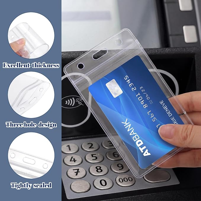 60 Pack Vertical ID Badge Holders Clear Plastic Waterproof Card Holder - Image 6
