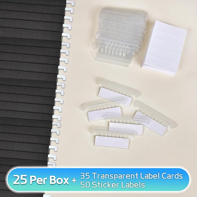 25-Pack Black Hanging File Folders, Letter Size, Includes 35 Transparent Label - Image 3