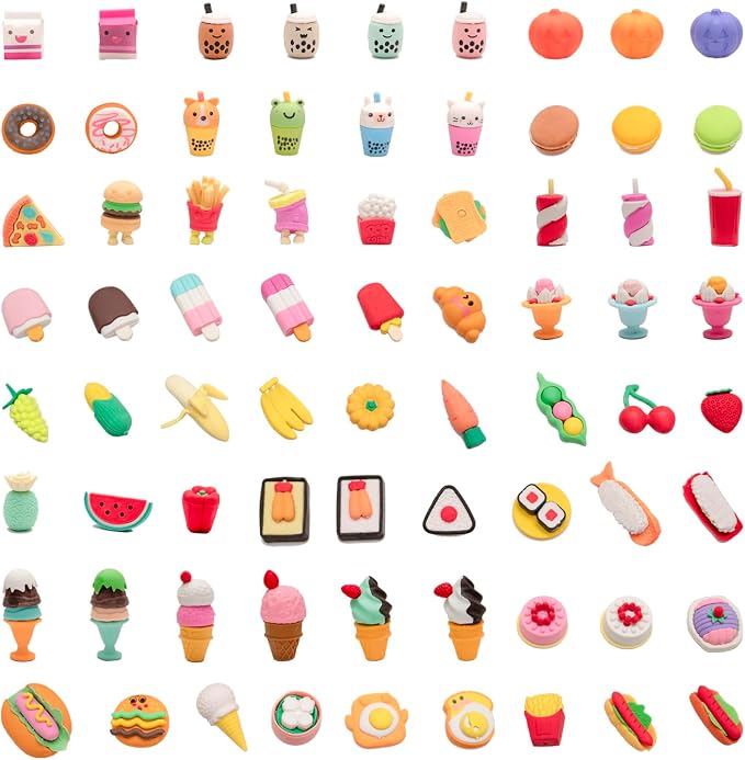 72Pcs 3D Food Erasers for Kids, All are Food Styles, Random Desktop Pets Toys by CLOCKKING