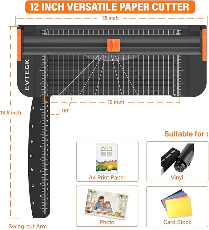 Evteck Paper Cutter 12 Inch Paper Trimmer Slider Crafting Scrapbooking Supplies - Image 4
