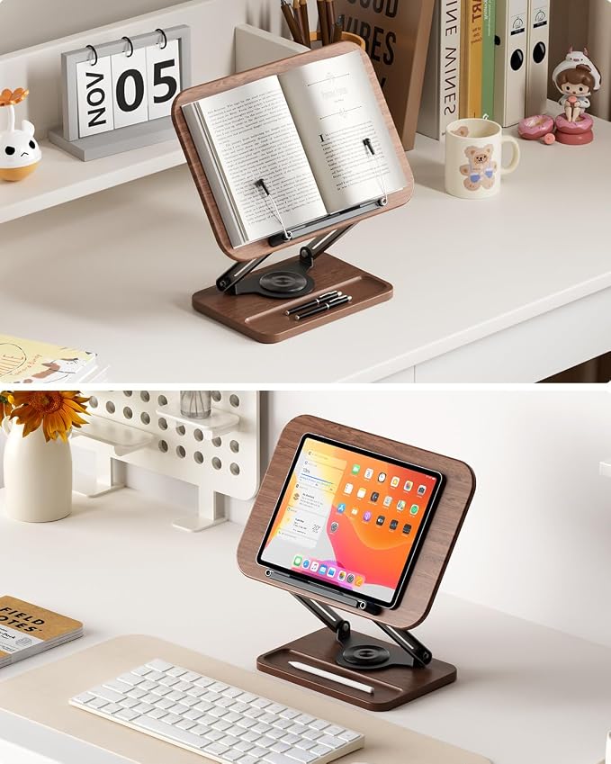 Viozon Book Stand for Reading, Book Holder 360° Rotating Base - Image 2