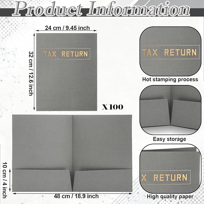 Kosiz 100 Pcs Tax Return Folders Bulk 9 x 12 Inch 2 Pocket Gold Foil Stamped - Image 2