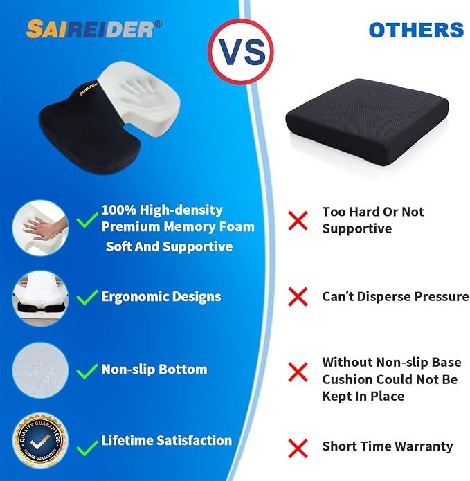 SAIREIDER Office Chair Cushion, Car Seat Cushion, Memory Foam Coccyx Cushion - Image 4