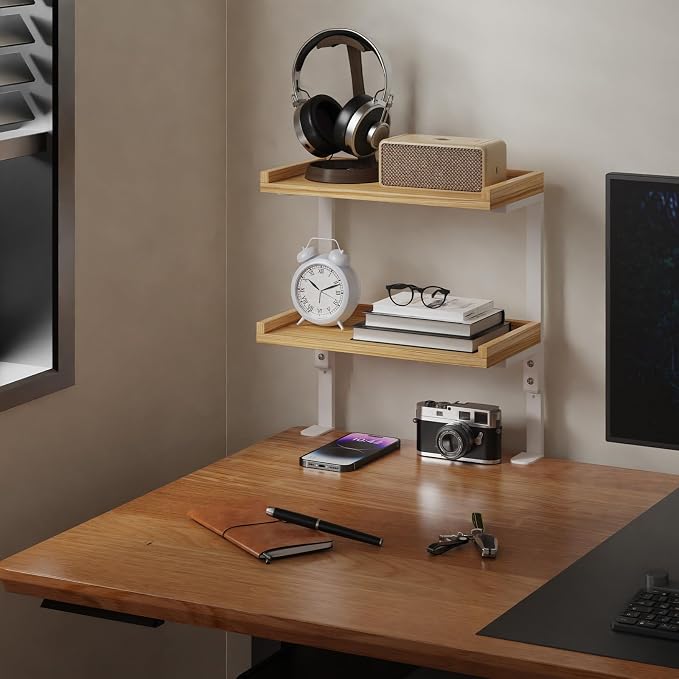 Clamp On Desk Shelf 2-Tier, 12.5 inch Wood Shelving Unit - Image 7