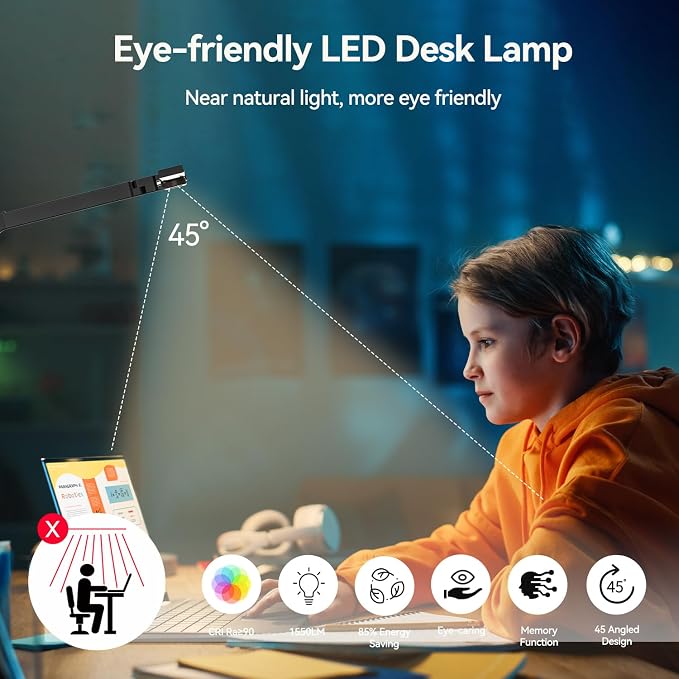 LED Architect Desk Lamp with Clamp - 24W Ultra Bright Adjustable Swing Arm Light - Image 2