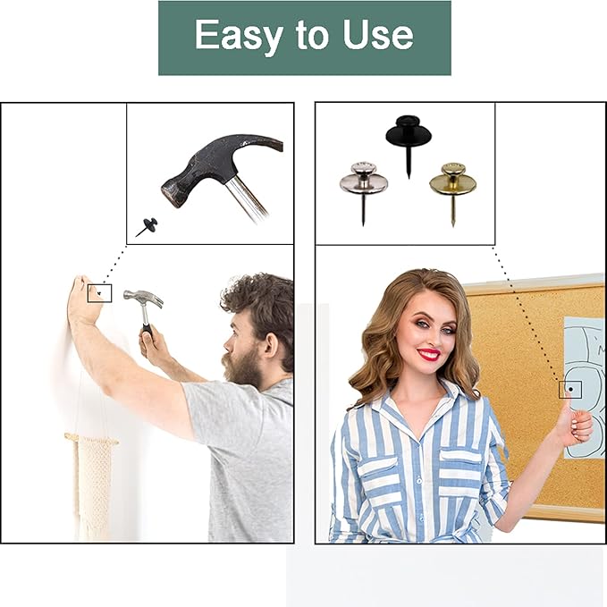 50 PCS Push Pins Picture Hanger Hooks, Double Headed Nails Push Pin Thumbtacks - Image 6