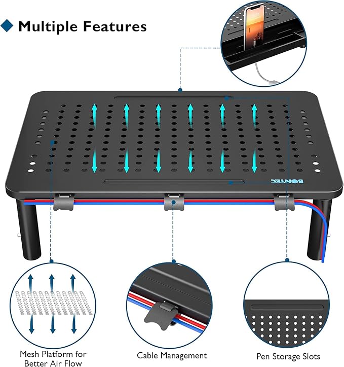 BONTEC 2 Pack Adjustable Monitor Stand Riser - Image 3