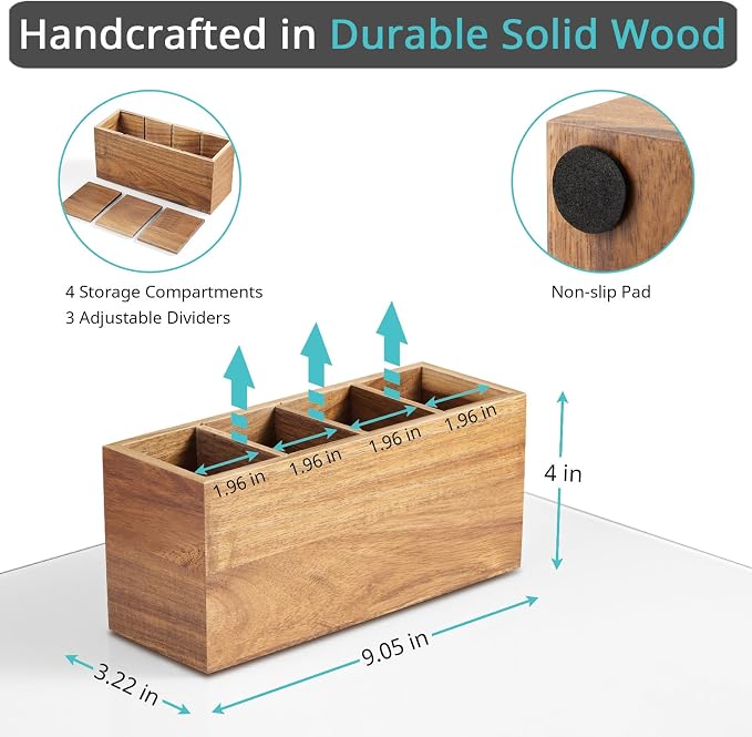 Bivvclaz Pencil Pen Holder for Desk, Acacia Wood Office Desk Organizers and - Image 2