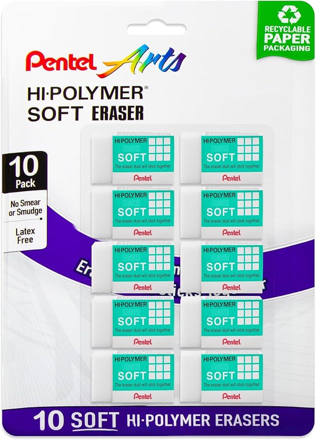 Pentel Clean Eraser, No Mess- No Residue, Hi-Polymer Soft Erasers by PentelofAmerica