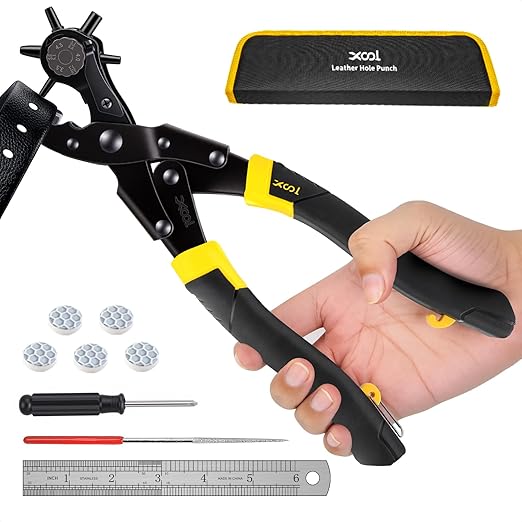 XOOL Round & Oval Leather Hole Punch Set, Upgraded Long Handle Revolving Punch by XOOL