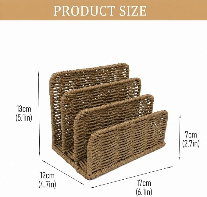 Desk Mail Organizer, 3-Slot Woven Letter Sorter File Tray, Office and Home Use - Image 7