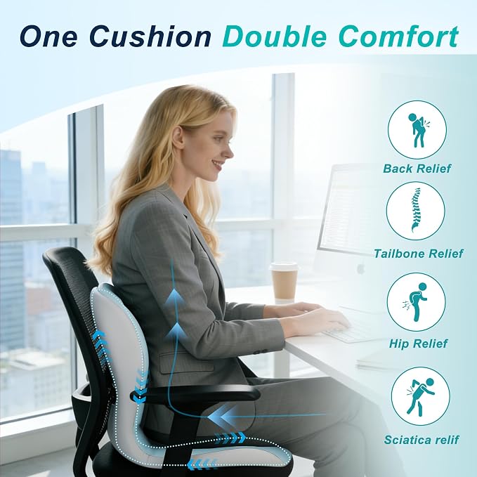 Seat Cushion for Office Chair and Car, Lumbar Support Pillow for Office Chair - Image 4