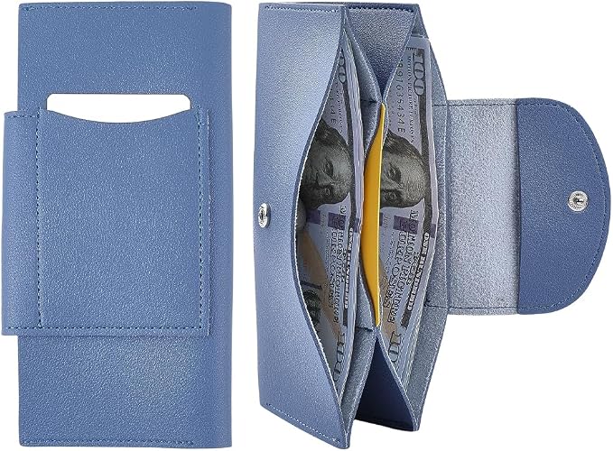 PU Leather Cash Envelope Wallet Blue All in One Long Bifold 2 Tier Reusable by QUALITYCALFOVERA
