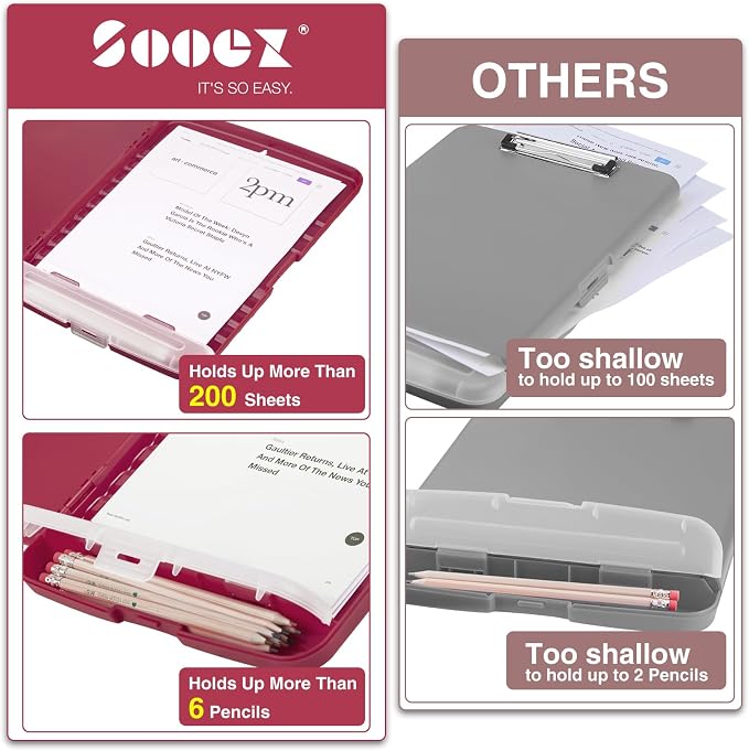 Sooez Clipboard with Storage, Clip Board 8.5 x 11 with Pen Holder, Plastic - Image 3