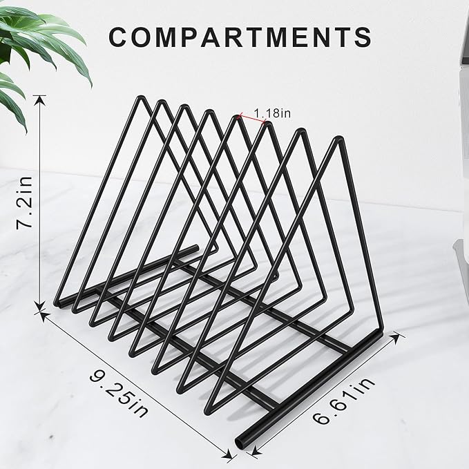 Triangle Desk File Organizer, 7 Slots Metal File Sorter Magazine Holder - Image 5