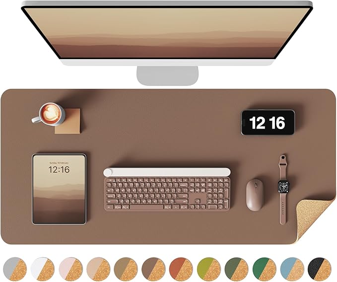YSAGi Double-Sided Desk Pad, 31.5"x15.7"Leather Desk Mat, Eco Cork Desk Pad by YSAGi