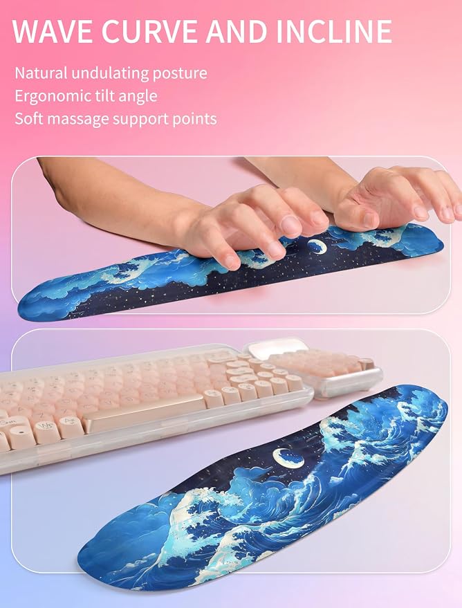 Hokafenle 2in1 Combination, Wave Keyboard Wrist Rest and Ergonomic Curvature - Image 2
