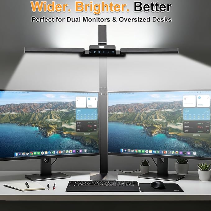 NUNET 24W LED Desk Lamp with 2-in-1 Weighted Base & Clamp, 26.8" Dual Monitor - Image 7