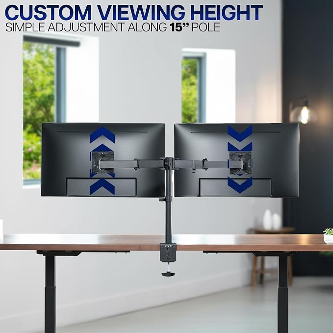 VIVO Dual Monitor Desk Mount, Heavy Duty Fully Adjustable Steel Stand, Holds 2 - Image 5