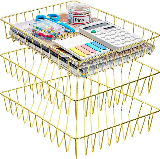 Okllen 3 Pack Gold Wire File Organizer Trays by Okllen
