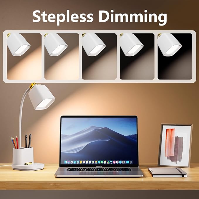 LED Desk Lamp with USB Charging Port Touch Control 3 Color Modes, Stepless - Image 3