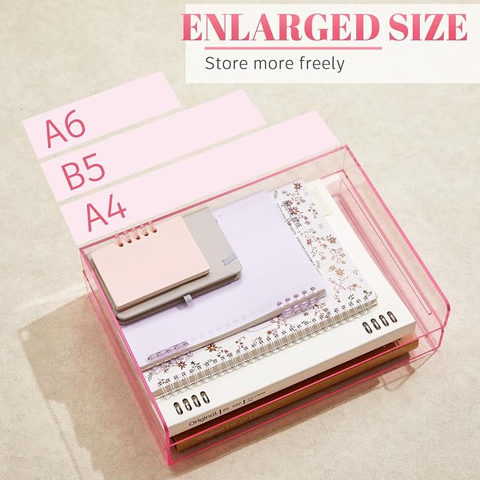 Harloon 4 Tier Clear Hot Pink Acrylic Paper Organizer Letter Tray, Aesthetic - Image 4