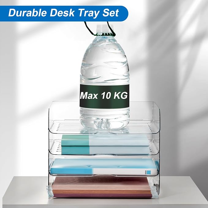 Desk Organizer and Storage, 4-Tier Paper Letter Tray Organizers, Stackable - Image 6